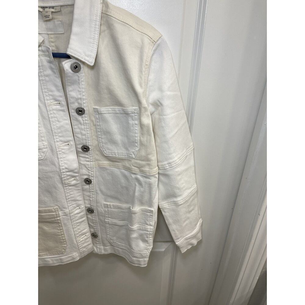 style & co White and Off White Color Blocked Denim jacket size PS MSRP$59.50 - Picture 6 of 8